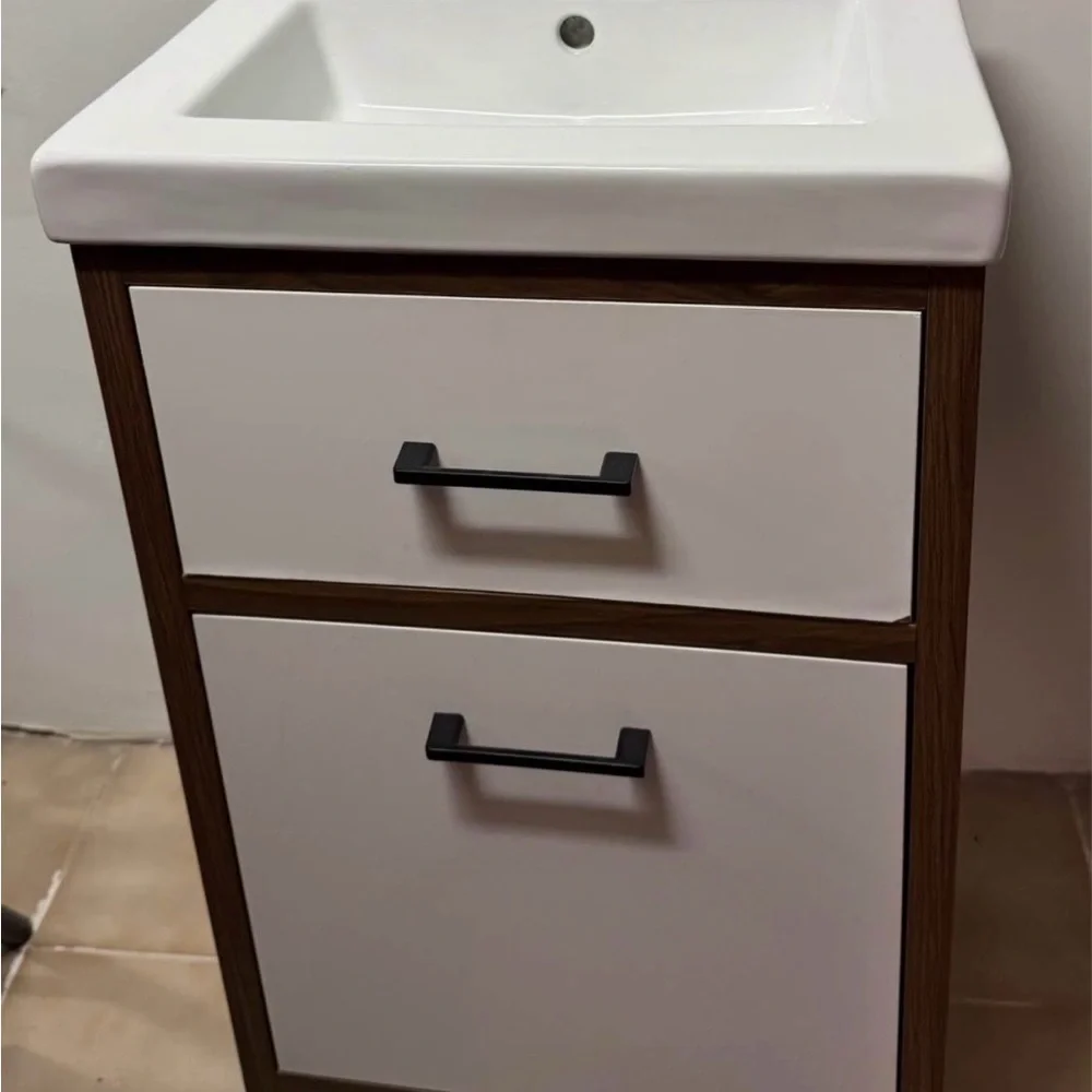 Modern White Bathroom Vanity with Wood Accents